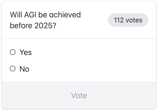 A live poll asking 'Will AGI be achieved before 2025?'
